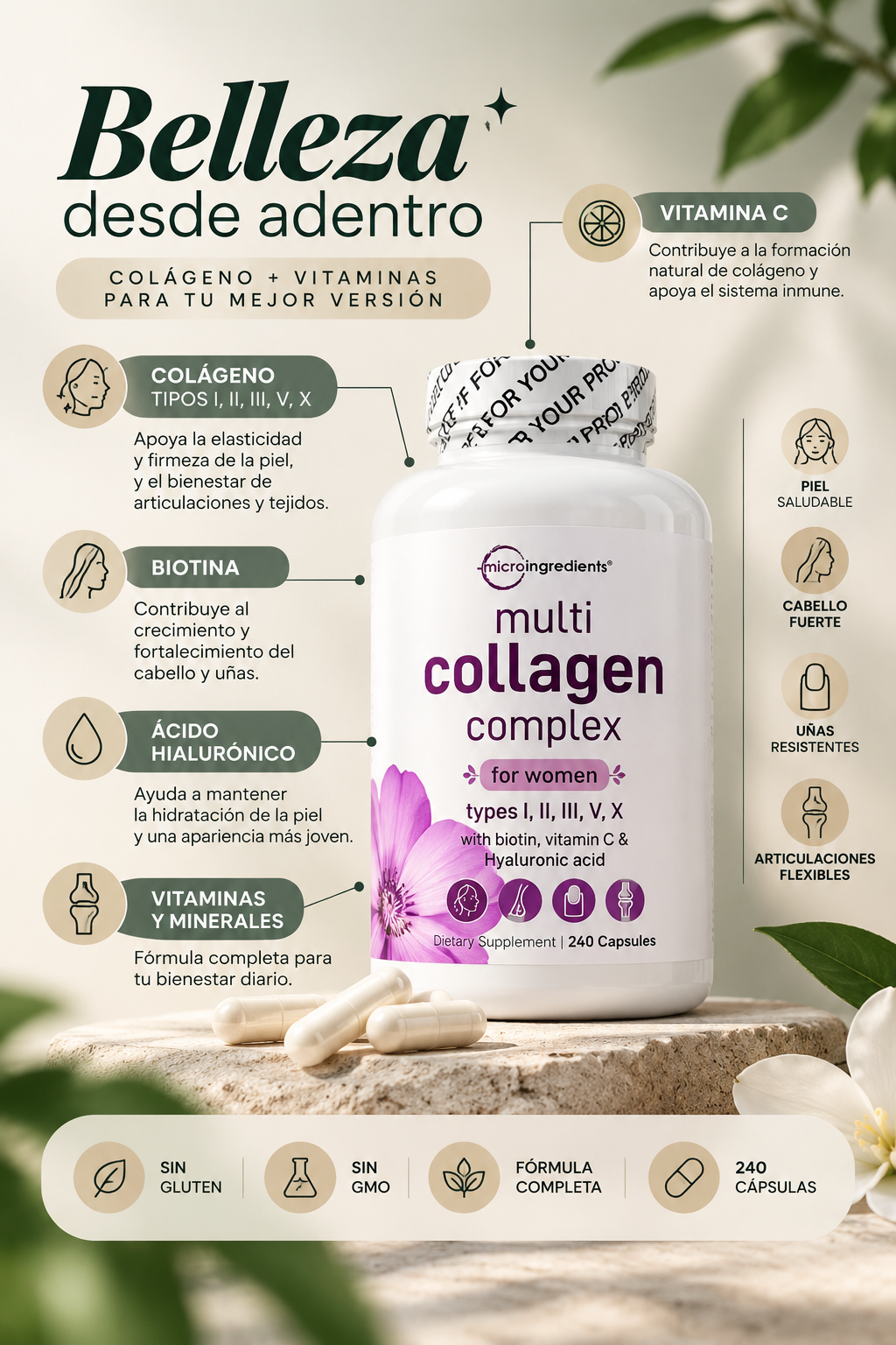Multi Collagen Complex Piel, Cabello y Articulaciones 240 Cápsulas | Orola