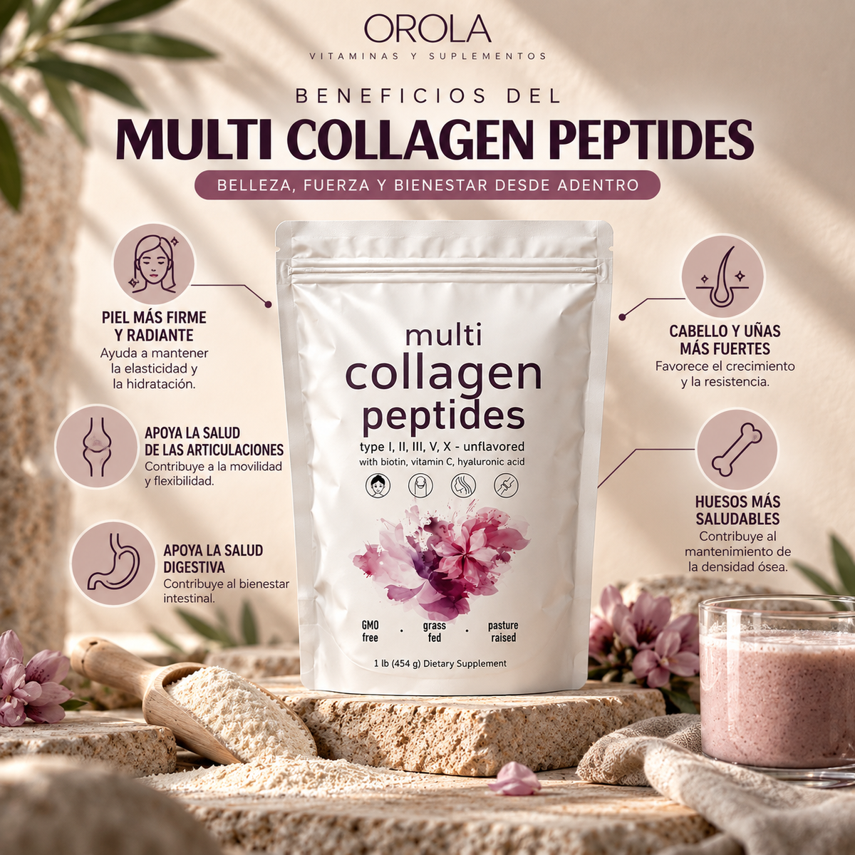 Multi Collagen Complex en Polvo Piel, Cabello y Articulaciones 454 g | Orola