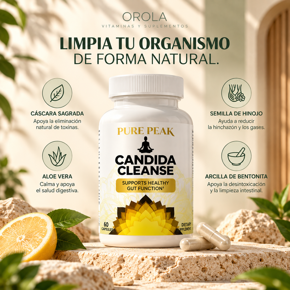 Pure Peak Candida Cleanse Limpieza Digestiva 60 Cápsulas | Orola